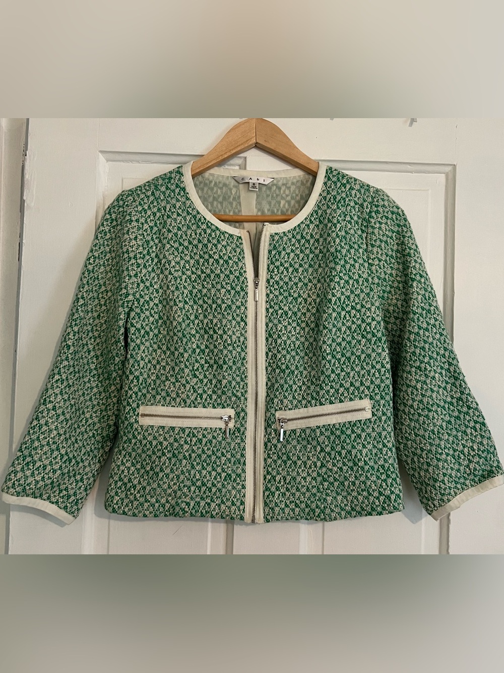 CAbi Green Clover Tweed Jacket #726 Women's Size 6